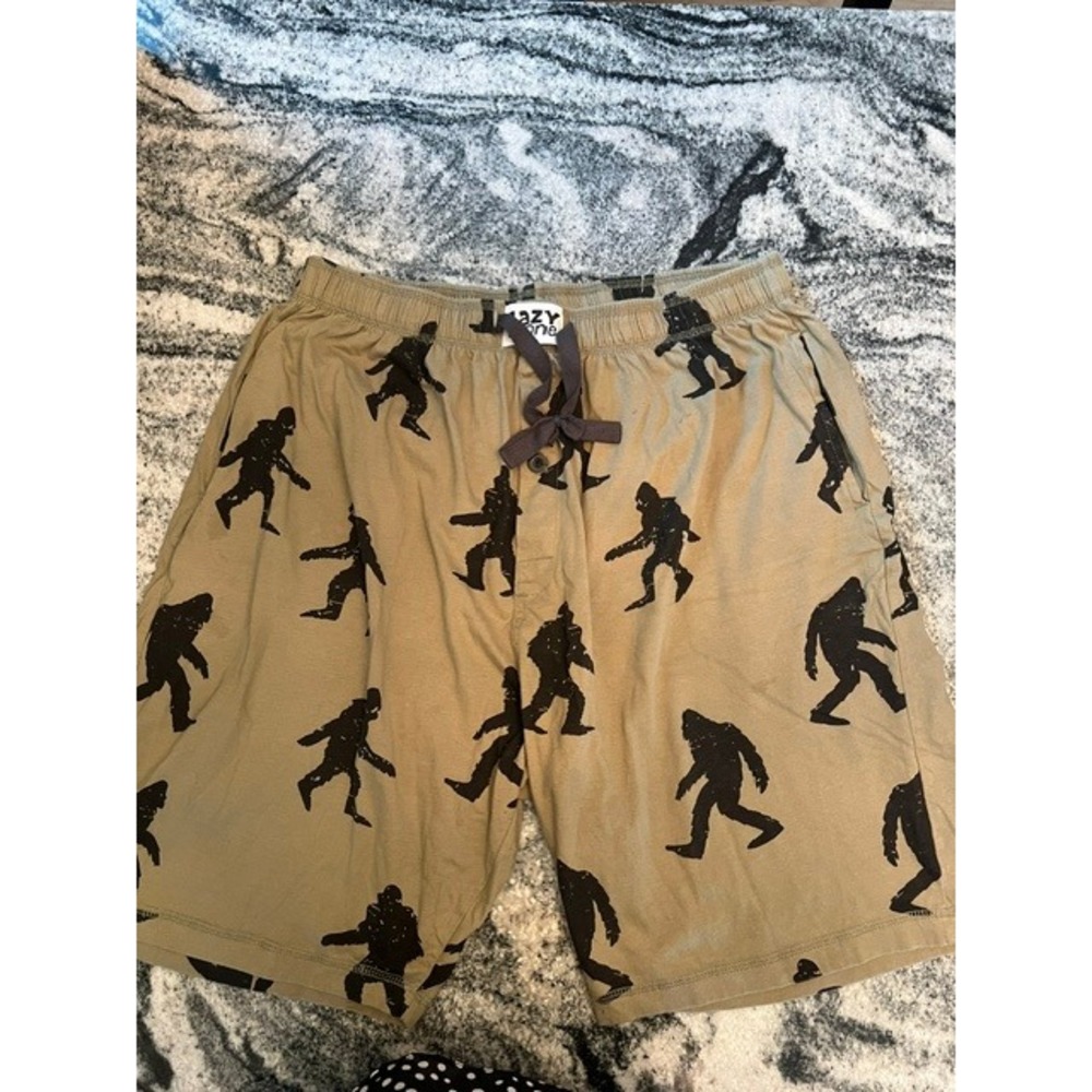 Lazy One Bigfoot Sasquatch Lounge Short Men XL Tan Excel Novelty Cotton w/ socks
